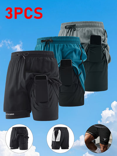 Zhiyu OBM 3pcs Men's Fitness Running Shorts, Elastic Waistband, Soft Lining, Towel Included, Perfect as a Gift