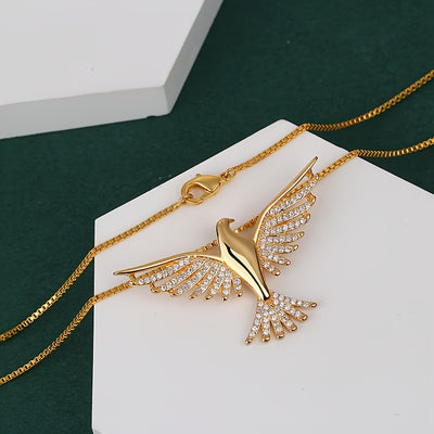 1pc Elegant 18K Golden Plated Eagle Pendant Necklace, Copper Base with 5A Zirconia Inlay, Tribal Hip Hop Style, Daily Wear Clavicle Chain for Women