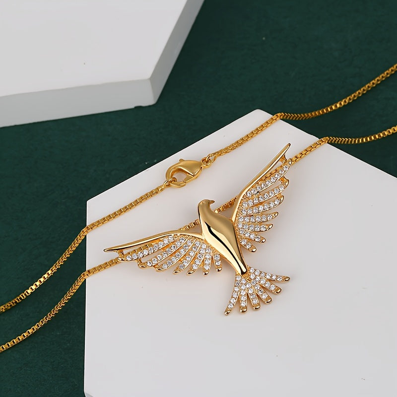 1pc Elegant 18K Golden Plated Eagle Pendant Necklace, Copper Base with 5A Zirconia Inlay, Tribal Hip Hop Style, Daily Wear Clavicle Chain for Women