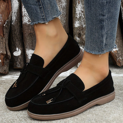 Women's Flat Shoes, Casual Slip On Outdoor Shoes, Comfy Walking Shoes With Solid Color Pendant
