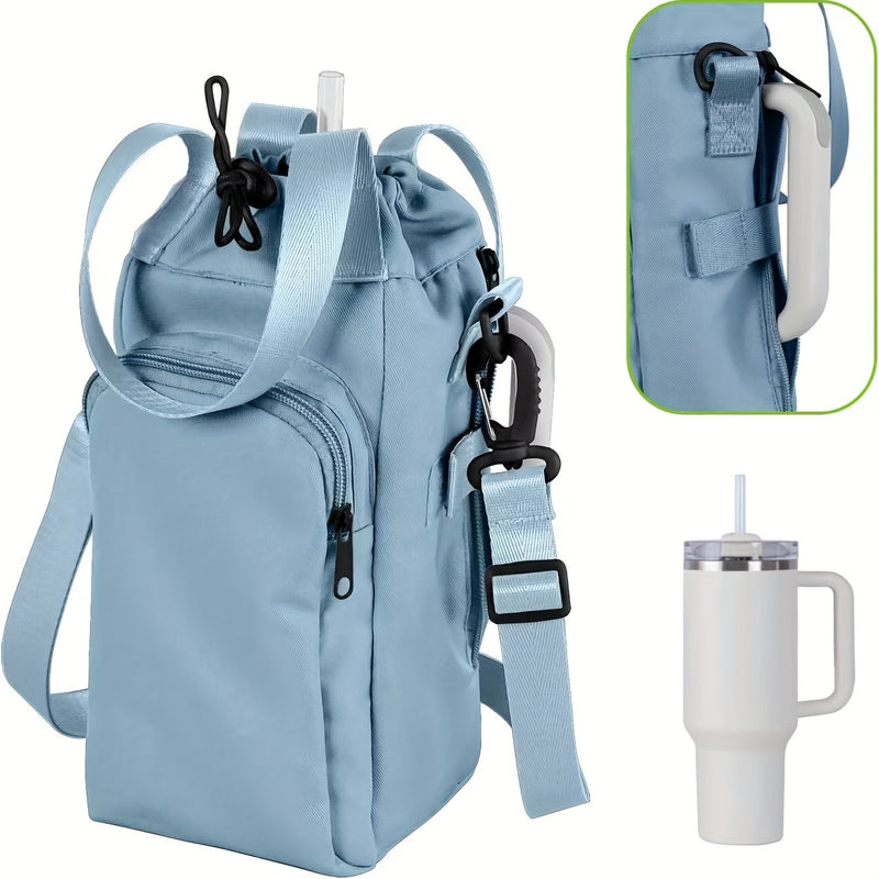 Versatile Water Bottle Carrier Bag with Phone Pocket - Fits 30/40oz Bottles, Adjustable Crossbody & Handle Straps, Durable & Waterproof for Travel, Outdoor Sports