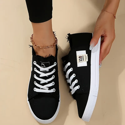 Women's Simple Flat Canvas Shoes, Casual Lace Up Outdoor Shoes, Comfortable Low Top Sneakers