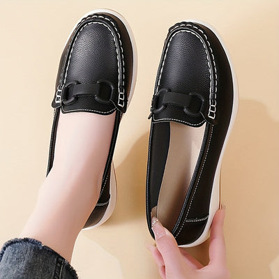 Women'S Breathable Low-Top Thick Sole Loafers - Casual Slip-On Outdoor Shoes with Round Toe, Synthetic Upper & Inner, TPR Sole, All-Season Comfort