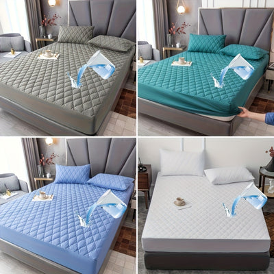 2/3pcs Set of Quilted Waterproof Bed Cover in Multiple Colors, Waterproof Mattress Protector, Bed Cover And Pillowcase Set, Non-Slip Full Coverage Bed Cover.