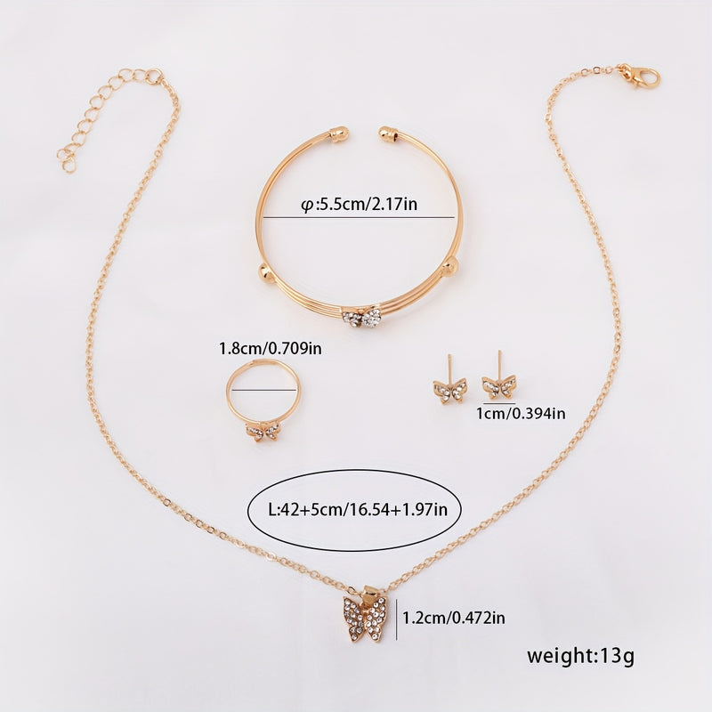 4pcs Stylish Minimalist Shiny Butterfly Pendant Necklace, Bracelet, Ring, and Earrings Set for Girls - Elegant Best Friend Jewelry Collection, for Teenager