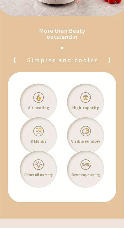 6L Large Capacity Air Fryer with Transparent Viewing Window, Smart Touch Panel, Adjustable Timer & Temperature Control, High Borosilicate Glass Liner, British Specification Plug, Safe for Use at Home or Restaurants, Air Fryer