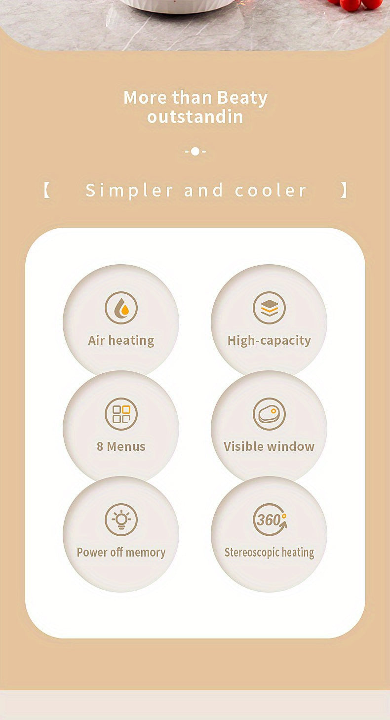 6L Large Capacity Air Fryer with Transparent Viewing Window, Smart Touch Panel, Adjustable Timer & Temperature Control, High Borosilicate Glass Liner, British Specification Plug, Safe for Use at Home or Restaurants, Air Fryer