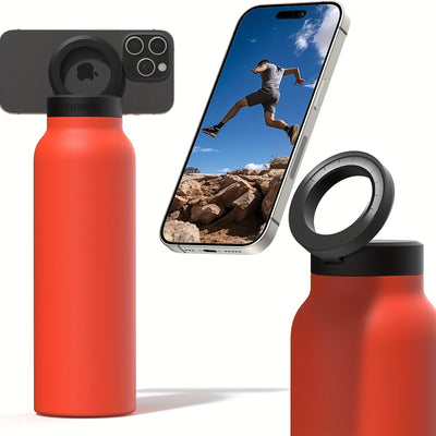 1pc Stainless Steel Insulated Water Bottle with Car Cup Holder & Phone Stand - Thick, Durable for Outdoor Sports