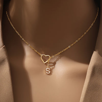 Personalized Letter Pendant Necklace with zirconia Heart Charm, A-Z Initials, Copper Chain, Versatile for Party And Vacation - Elegant Jewelry Gift for Women And Teen Girls