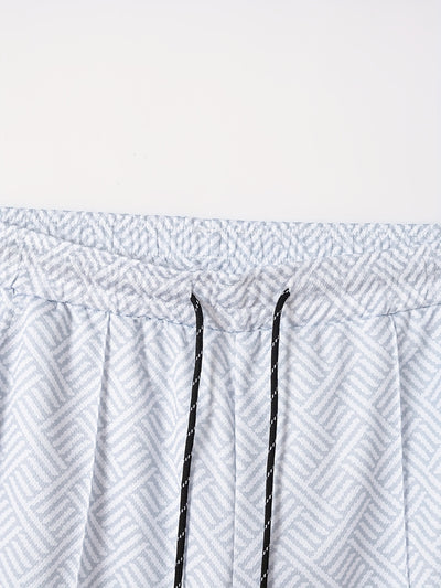 تي شيرت رجالي بأكمام قصيرة + شورت بدلة رياضية كاجوال باللون الأزرق