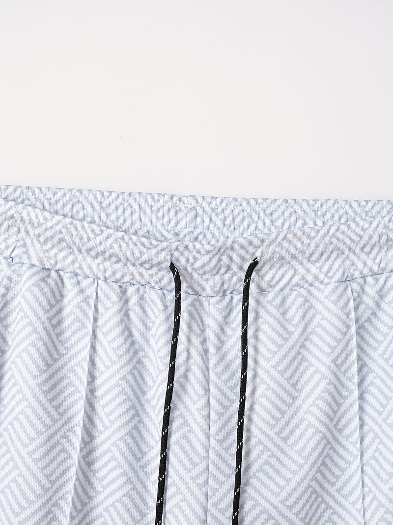 تي شيرت رجالي بأكمام قصيرة + شورت بدلة رياضية كاجوال باللون الأزرق