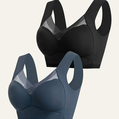 2pcs Elegant Lei Sports Bra Yoga Fitness Underwear Breathable and Comfortable with Mesh Details Women's Seamless Sports Bra Women's Sportswear and Clothing Women's Underwear