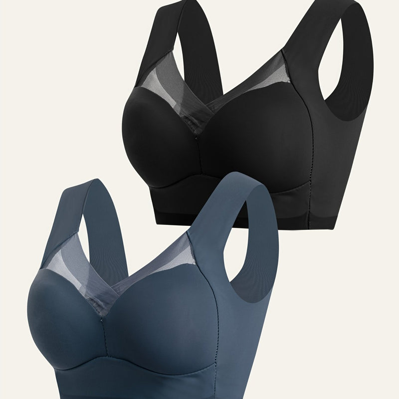 2pcs Elegant Lei Sports Bra Yoga Fitness Underwear Breathable and Comfortable with Mesh Details Women&