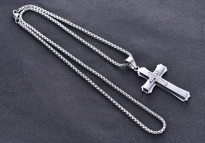 Alpaca Men's 202 Stainless Steel Multi-Layer Cross Pendant Necklace with Black Enamel & Accents - Edgy Modern Design for Festive Occasions, Parties, Music Festivals - Year-Round Versatile Jewelry, Festival Necklace, Intricate