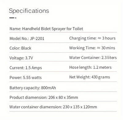 Portable Electric Bidet Sprayer for Personal Hygiene - Rechargeable, with 2.3L Water Tank - Ideal for Travel, Camping & Daily Use
