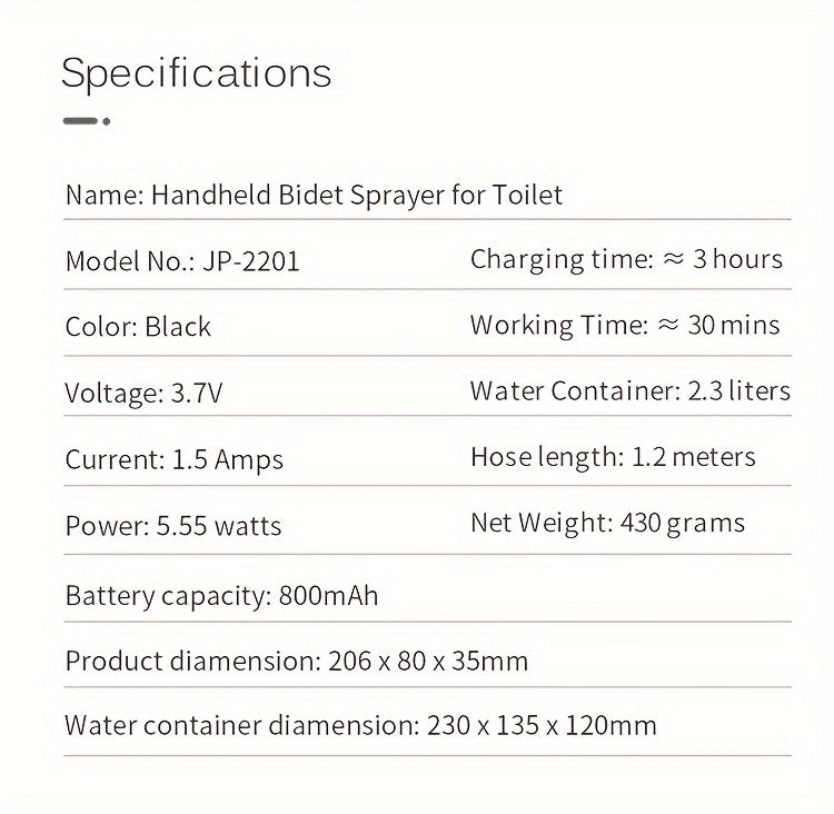 Portable Electric Bidet Sprayer for Personal Hygiene - Rechargeable, with 2.3L Water Tank - Ideal for Travel, Camping & Daily Use