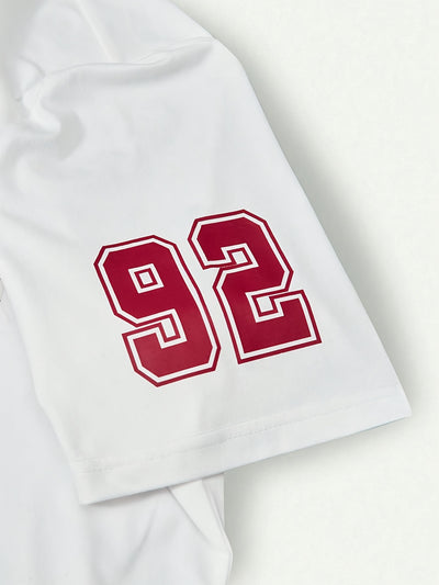 2pcs Casual Stylish ' Set with Digital Pattern, V-Neck Short Sleeves, And Wide-Leg Sports Pants.