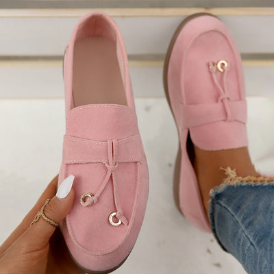 Women's Flat Shoes, Casual Slip On Outdoor Shoes, Comfy Walking Shoes With Solid Color Pendant