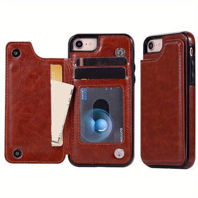 جراب iPhone قابل للطي من الجلد الصناعي عالي الجودة مع فتحات للبطاقات وحامل مقاوم للصدمات متوافق مع موديلات مختلفة بما في ذلك X XR XS Max 11 pro 12 pro 13 pro 14 15 16 SE 6 7 8 plus