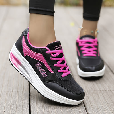 Women's Breathable Mesh Platform Sneakers, Casual Lace Up Outdoor Shoes, Comfortable Low Top Shoes