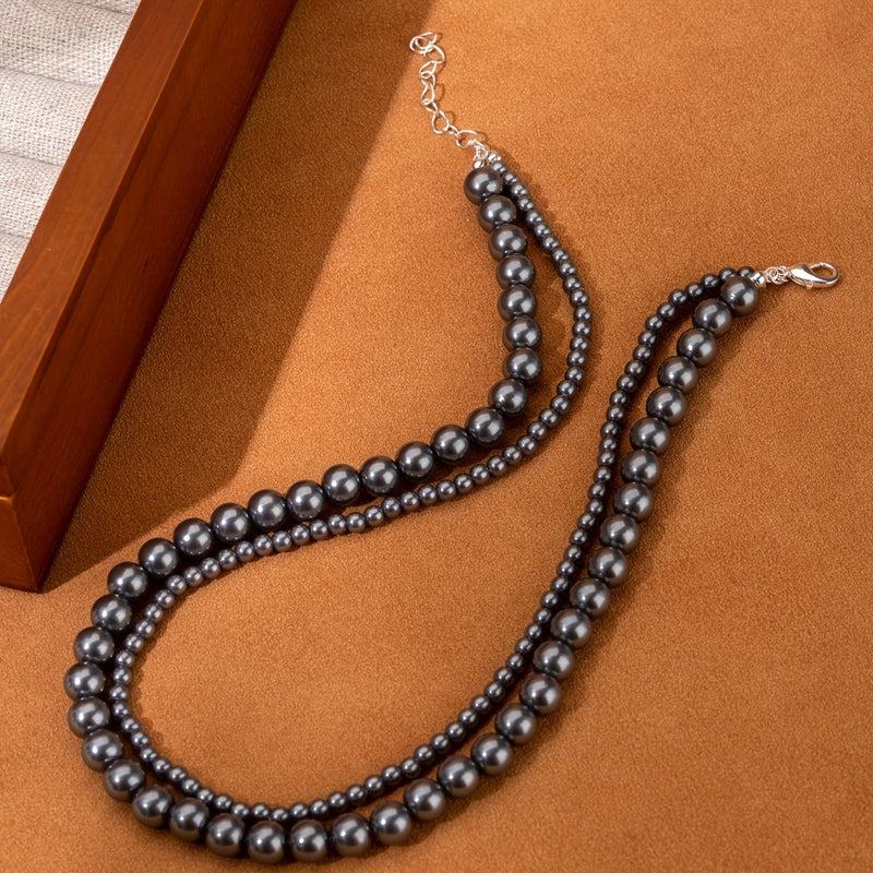 One Piece Double Layer Pink Pearl Necklace, Sweet and Cute, Simple Resin Design, All Season Daily Wear, Valentine&