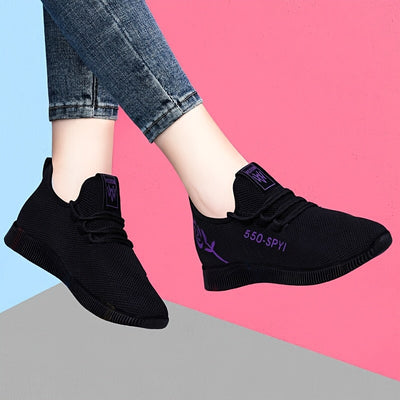 Women's Flower Pattern Sneakers, Breathable Knit Lace Up Outdoor Shoes, Comfortable Low Top Sport Shoes