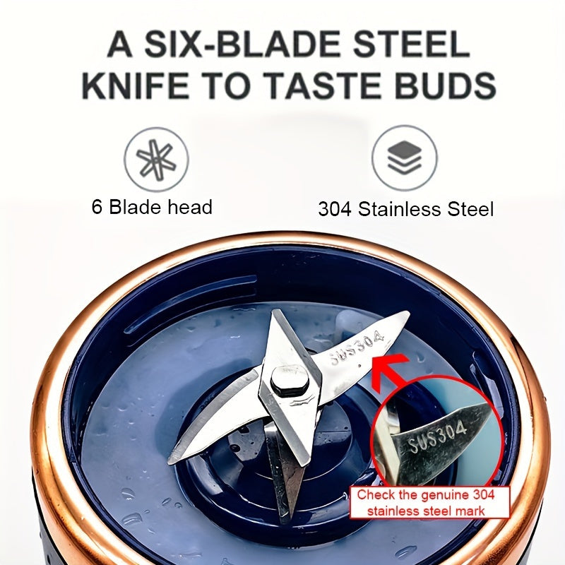 Portable Electric USB Juicer Blender, Dual Cups, Six-Blade System with Button Control, 1500mAh Rechargeble Lithium Battery for Smoothies and Citrus Drinks - Easy to Clean Food Grade Materials Essential Item at Home Kitchen Ou