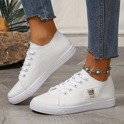 Women's Simple Flat Canvas Shoes, Casual Lace Up Outdoor Shoes, Comfortable Low Top Sneakers