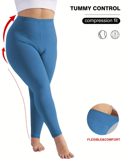 [Stretchy Leggings] Stretchy High-Waist Plus Size Women's Cropped Leggings | Tummy Control, Green, 9/10th Length - Perfect for Yoga & Multiple Sports, Summer New Arrival
