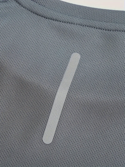 6pcs Moisture-Wicking Quick-Dry Athletic T-Shirts with Reflective Stripes - Breathable Gym Running Shirts in Grey/Navy/Black/White//Red, Workout Shirts, Casual Sporty Look, Breathable Fabric, Smooth Texture Shirt, Sports Perf