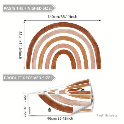 A Set of 5 Creative Hand-Painted Bohemian Style Large Rainbow Feature Beautification Wall Stickers Living Room Bedroom Corridor Entrance Kitchen Bathroom Background Wall Decoration Stickers ATW6117