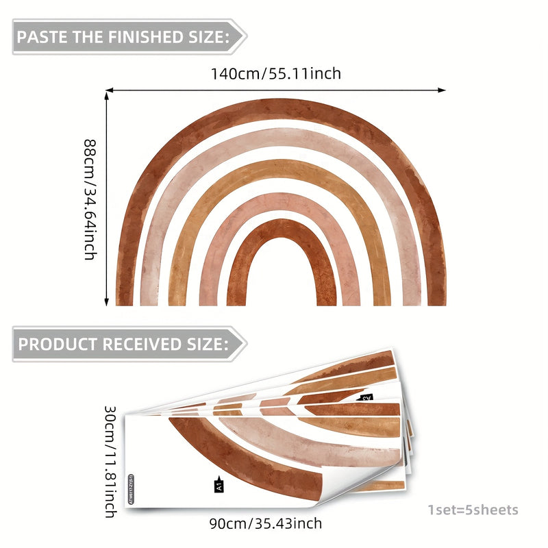 A Set of 5 Creative Hand-Painted Bohemian Style Large Rainbow Feature Beautification Wall Stickers Living Room Bedroom Corridor Entrance Kitchen Bathroom Background Wall Decoration Stickers ATW6117