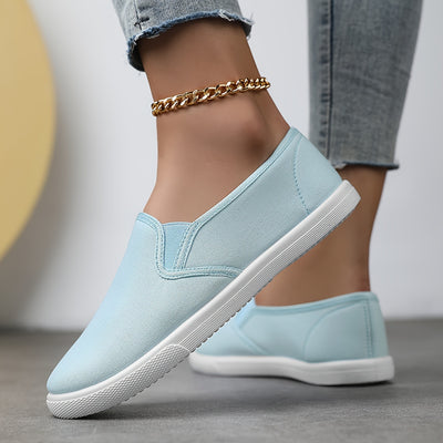 Women's Simple Solid Color Canvas Shoes, Casuals Slip On Outdoor Shoes, Lightweight Low Top Shoes