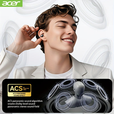 [Acer official genuine]TWS wireless headset, with fashionable lightweight touch design, adaptable sports running scene, support bass stereo and call noise reduction, with low latency gaming mode, HIFI sound. Super long standb