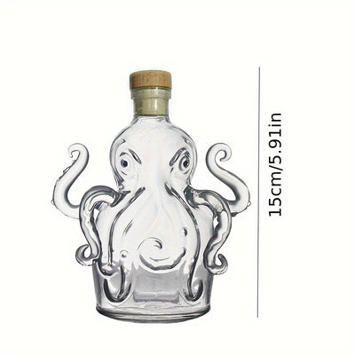Octopus-Shaped Wine & Whiskey Decanter with Reusable Glass Cup - 300ml Elegant Squid Design with Tentacle Stopper, Clear Glass Mini Portable Bottle for Home, Parties, Halloween & Christmas Gifts - Durable Glass Construction,