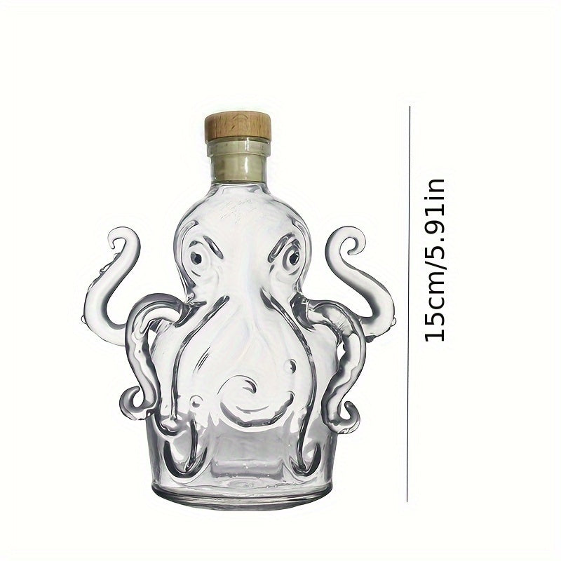Octopus-Shaped Wine & Whiskey Decanter with Reusable Glass Cup - 300ml Elegant Squid Design with Tentacle Stopper, Clear Glass Mini Portable Bottle for Home, Parties, Halloween & Christmas Gifts - Durable Glass Construction,