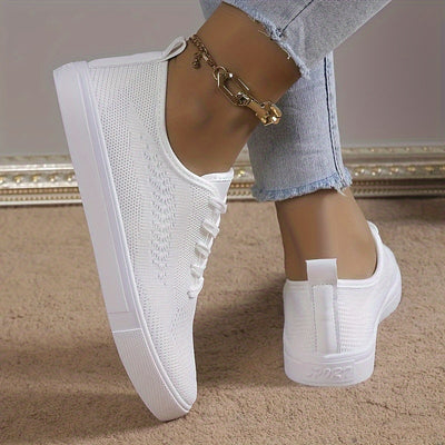 Women's Solid Color Sneakers, Casual Lace Up Outdoor Shoes, Lightweight Low Top Shoes