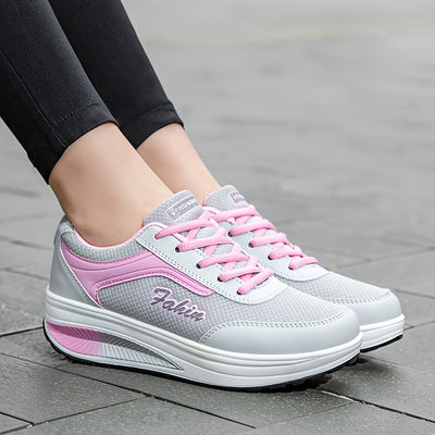 Women's Breathable Mesh Platform Sneakers, Casual Lace Up Outdoor Shoes, Comfortable Low Top Shoes