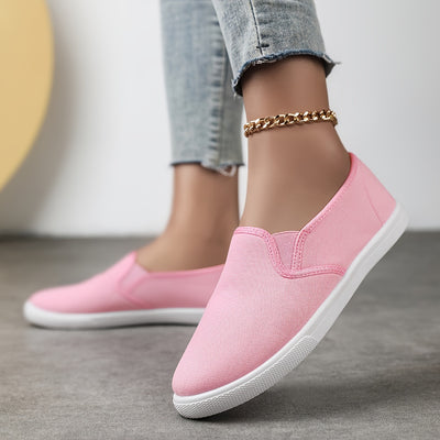 Women's Simple Solid Color Canvas Shoes, Casuals Slip On Outdoor Shoes, Lightweight Low Top Shoes