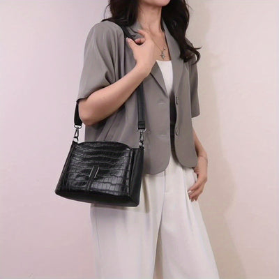 Women'S Multi-Compartment Crossbody Bag with Adjustable Strap - Synthetic, Zipper Closure, Elegant Geometric Pattern in Beige, Burgundy, Black, and White - Perfect for Casual or Formal Occasions, Crossbody Purse