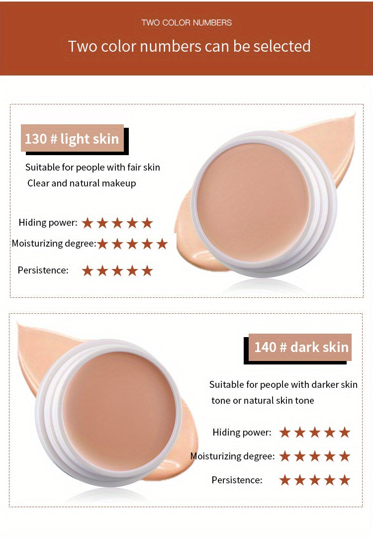 كريم إخفاء العيوب بتغطية عالية بلونين، إخفاء الهالات السوداء وعلامات حب الشباب والنمش والبقع، كريم أساس سائل مقاوم للماء يدوم طويلًا، يحتوي على سكوالين نباتي