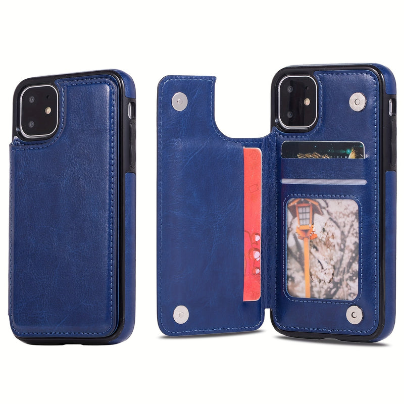 جراب iPhone قابل للطي من الجلد الصناعي عالي الجودة مع فتحات للبطاقات وحامل مقاوم للصدمات متوافق مع موديلات مختلفة بما في ذلك X XR XS Max 11 pro 12 pro 13 pro 14 15 16 SE 6 7 8 plus