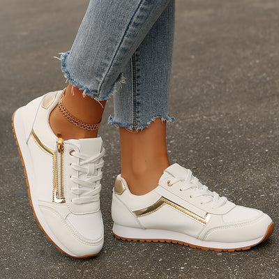 YMM980-91 Platinum Edge Zipper Fashion College Style Trendy Lace-Up Comfortable Lightweight Breathable Soft Versatile Non-Slip Outdoor Hiking Road Running Shoes Casual Sports Footwear