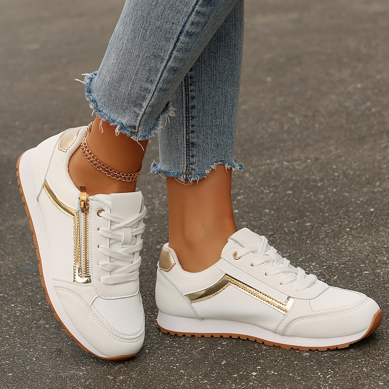 YMM980-91 Platinum Edge Zipper Fashion College Style Trendy Lace-Up Comfortable Lightweight Breathable Soft Versatile Non-Slip Outdoor Hiking Road Running Shoes Casual Sports Footwear