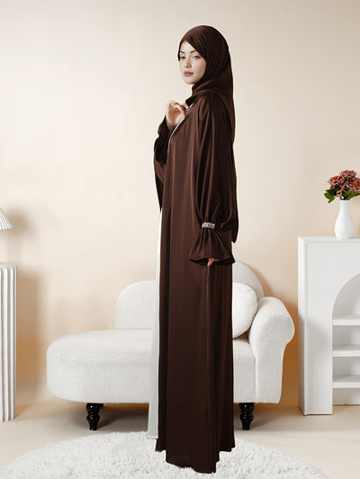 4pcs Set: Poet Sleeve Satin Abaya (MOA009) Eid al-Adha Abaya Muslim Women's Ramadan, Eid al-Fitr, Eid al-Adha, Mawlid, Prayer dress gown robe outfit long robe outfit comfortable soft breathable elegant Middle East Arabic styl