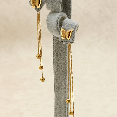 A Pair of Butterfly Tassel Earrings Made of Stainless Steel, Stylish And Classic, New for The Autumn And Winter Season.