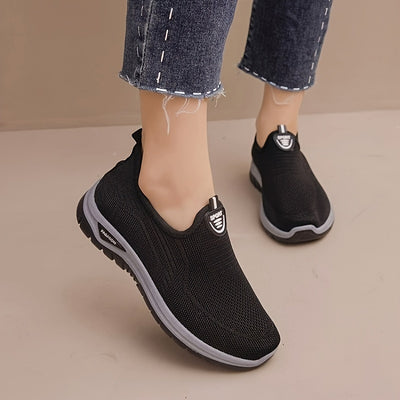 Women's Breathable Flying Woven Sneakers, Casual Slip On Outdoor Shoes, Comfortable Low Top Sport Shoes