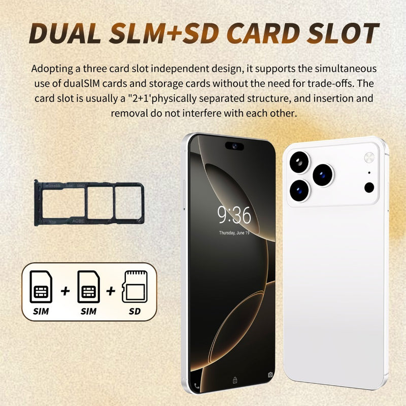 I17 Pro Max The global version of the smartphone, equipped with the Android 14 system, features a 6.8-inch high-definition screen, 12GB of RAM and 512GB of storage space, 72MP + 108MP cameras. It is a mobile smartphone.