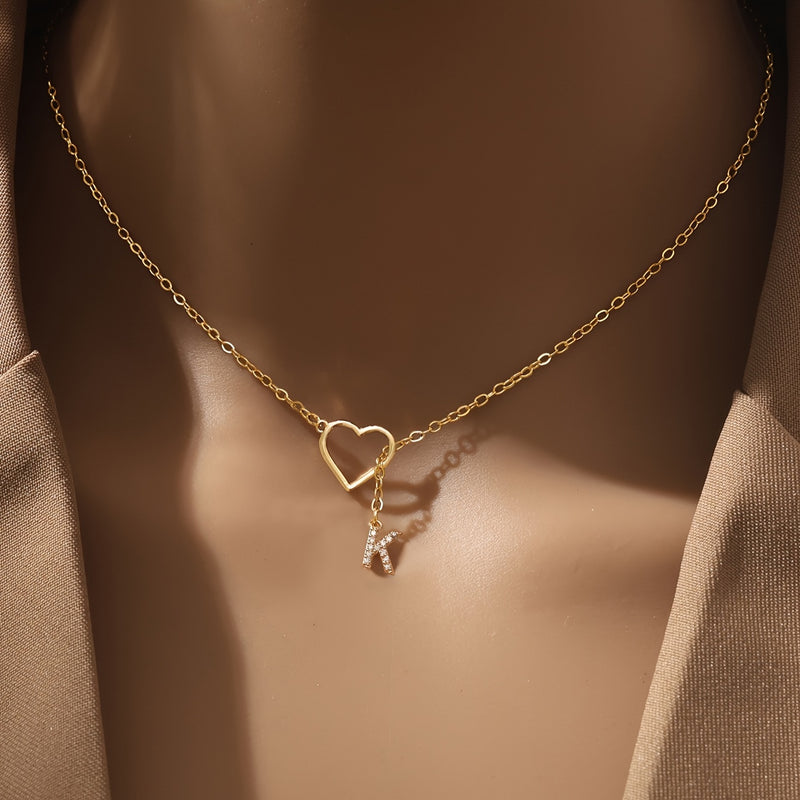Personalized Letter Pendant Necklace with zirconia Heart Charm, A-Z Initials, Copper Chain, Versatile for Party And Vacation - Elegant Jewelry Gift for Women And Teen Girls