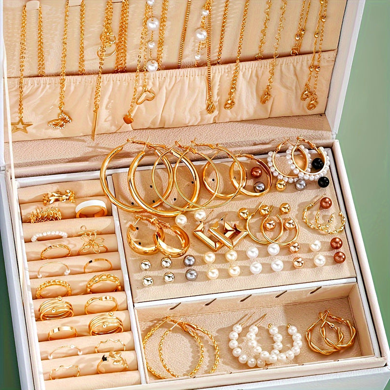 86pcs Fashionable Elegant Necklace, Earrings, Rings, and Studs Jewelry Set for Women & s - Versatile Casual Attire or Holiday Gift, No Box Included
